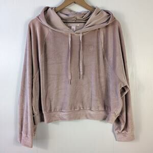 Victoria’s Secret Hoodie Womens XL Blush Ribbed Velour Velvet Cropped Pullover
